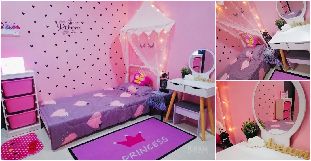 Idea Dekorasi Bilik Tidur Anak Perempuan Bertemakan Pink. Simple